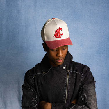 Washington State Cougars Hat Cream & Crimson Sun Fade Snapback - On Model Lifestyle