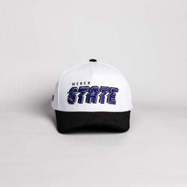 Weber State Wildcats Hat White & Black Corduroy Stadium Pulse Snapback - Front Panel
