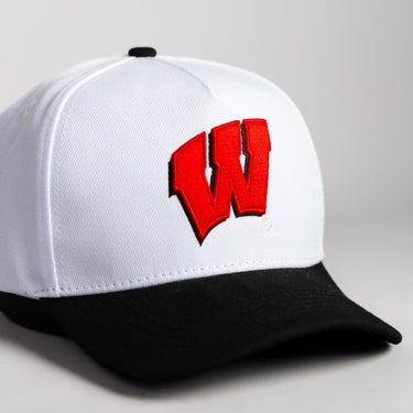 Wisconsin Badgers Hat White & Black Color Splash Snapback - Front Detail