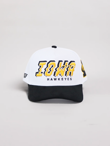 Iowa Hawkeyes Hat White & Black Corduroy Stadium Pulse Snapback - Front Panel