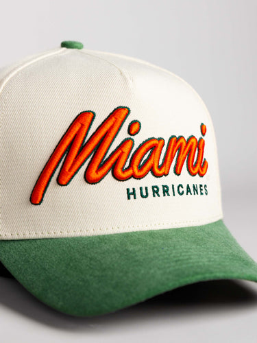 Miami Hurricanes Hat Cream & Green Sun Fade - Angled View