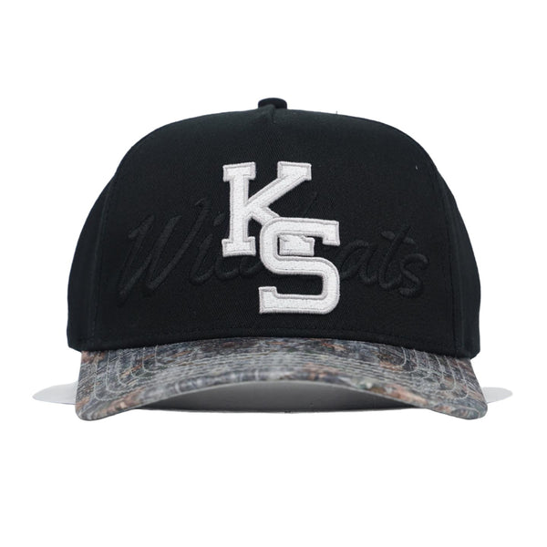 Kansas State Camo Hat - Black with Camo Brim and KS Logo - Woodn Grail
