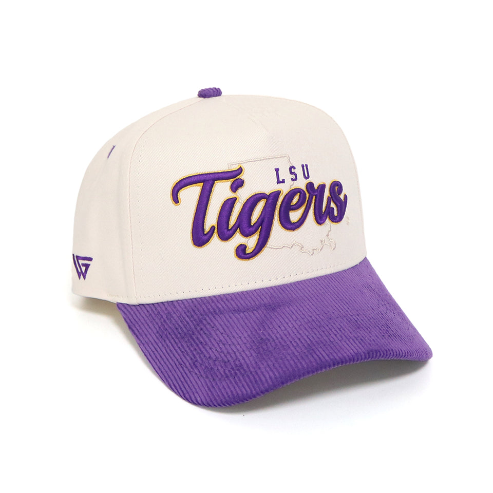 LSU Tigers Stadium Hat Cream Purple Corduroy Brim Death Valley Snapback ...
