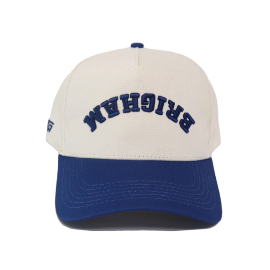 BYU Flipped Brigham Hat White With Blue Brim Woodn Grail byu-flipped-brigham-hat-white-with-blue-brim-woodn-grail