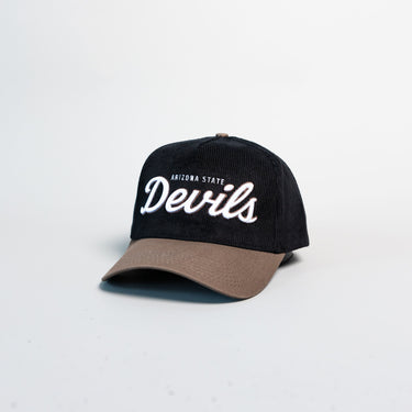 Arizona State Devils Hat Black Corduroy Brown Suede Brim Snapback ASU - Angled View