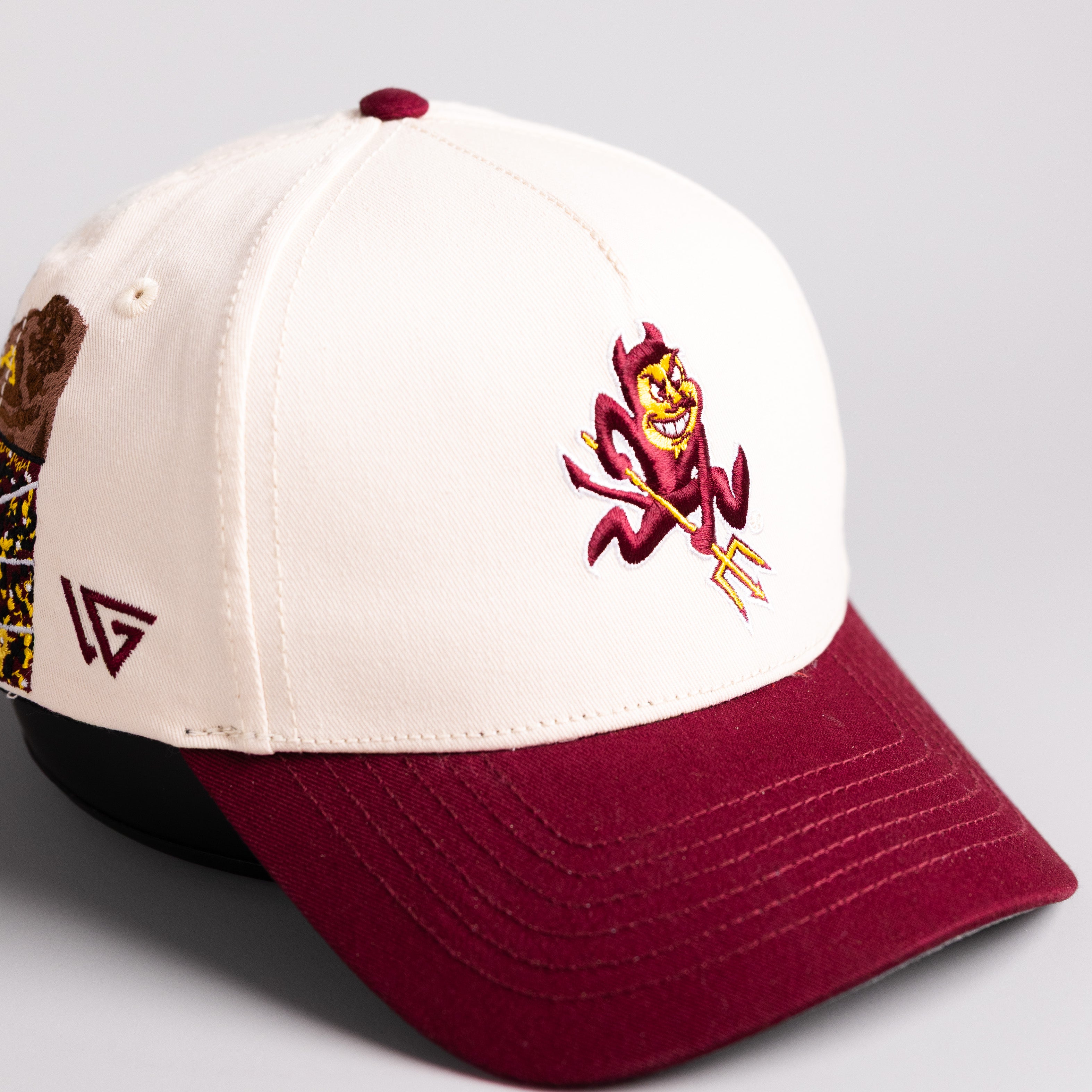 Arizona State Sun Devils Hat Cream & Maroon Full Stadium - Angled View