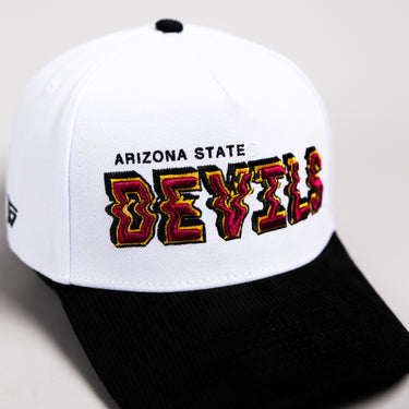 Arizona State Sun Devils Hat White & Black Corduroy Stadium Pulse Snapback - Front Detail