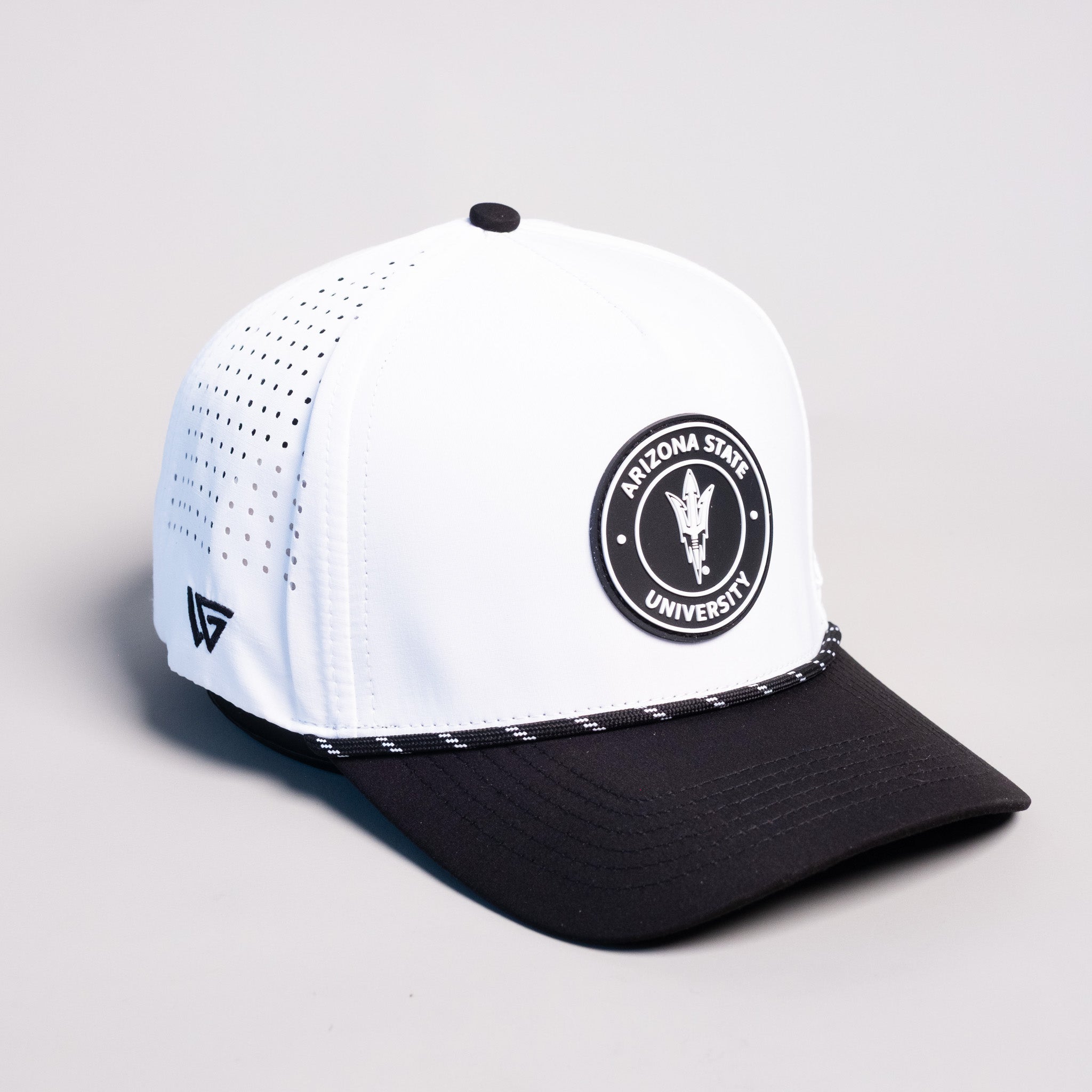 Arizona State Sun Devils Hat White Black Tee Box - Angled View