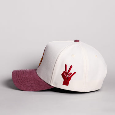 Arizona State Sun Devils Sparky Hat Cream Cotton Maroon Suede Brim Pitchfork Snapback - Side Pitchfork Patch