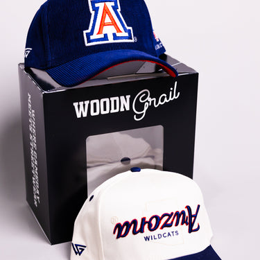 Arizona Wildcats 2 Hat Bundle Navy Corduroy & Cream Script - Angled View