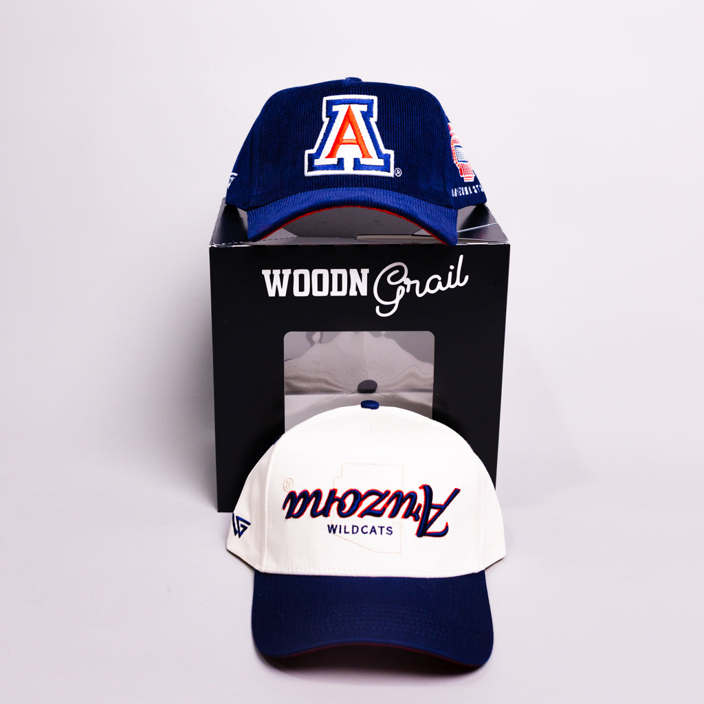 Arizona Wildcats 2 Hat Bundle Navy Corduroy & Cream Script - Front Panel