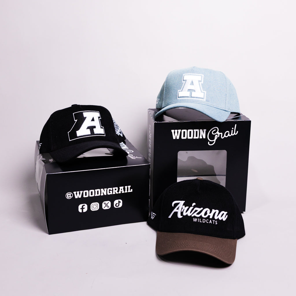 Arizona Wildcats 3 Hat Bundle Denim Black Corduroy & Script - Front Panel