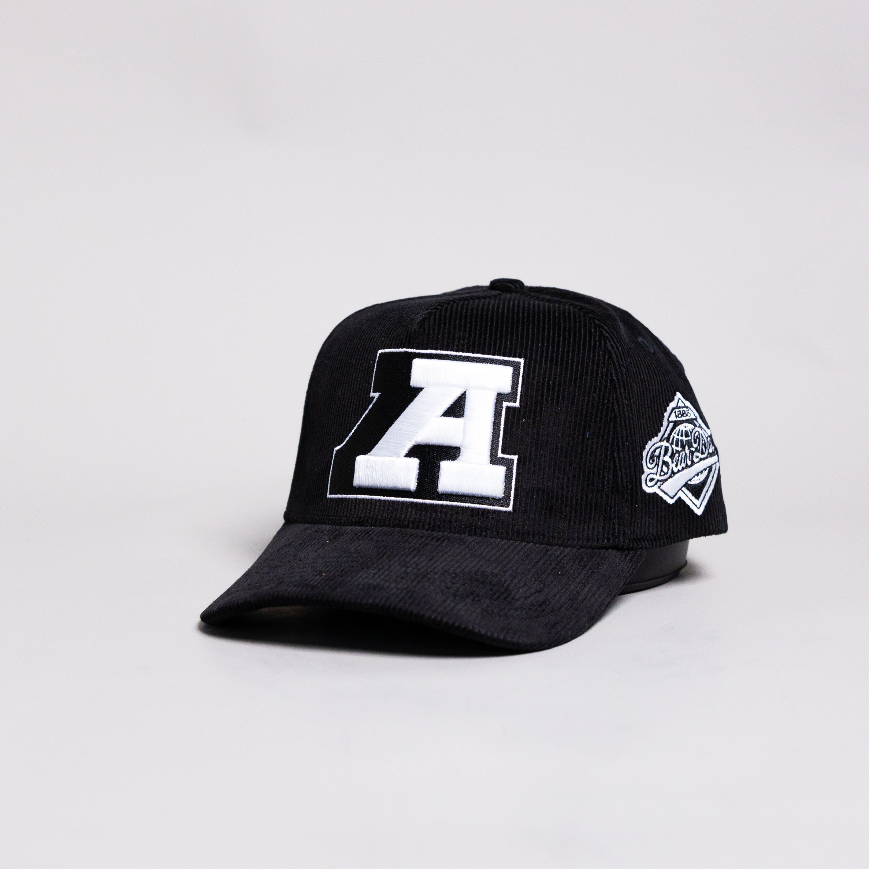 Arizona Wildcats Block A Hat Black Corduroy White Logo Side Patch Snapback - Angled View