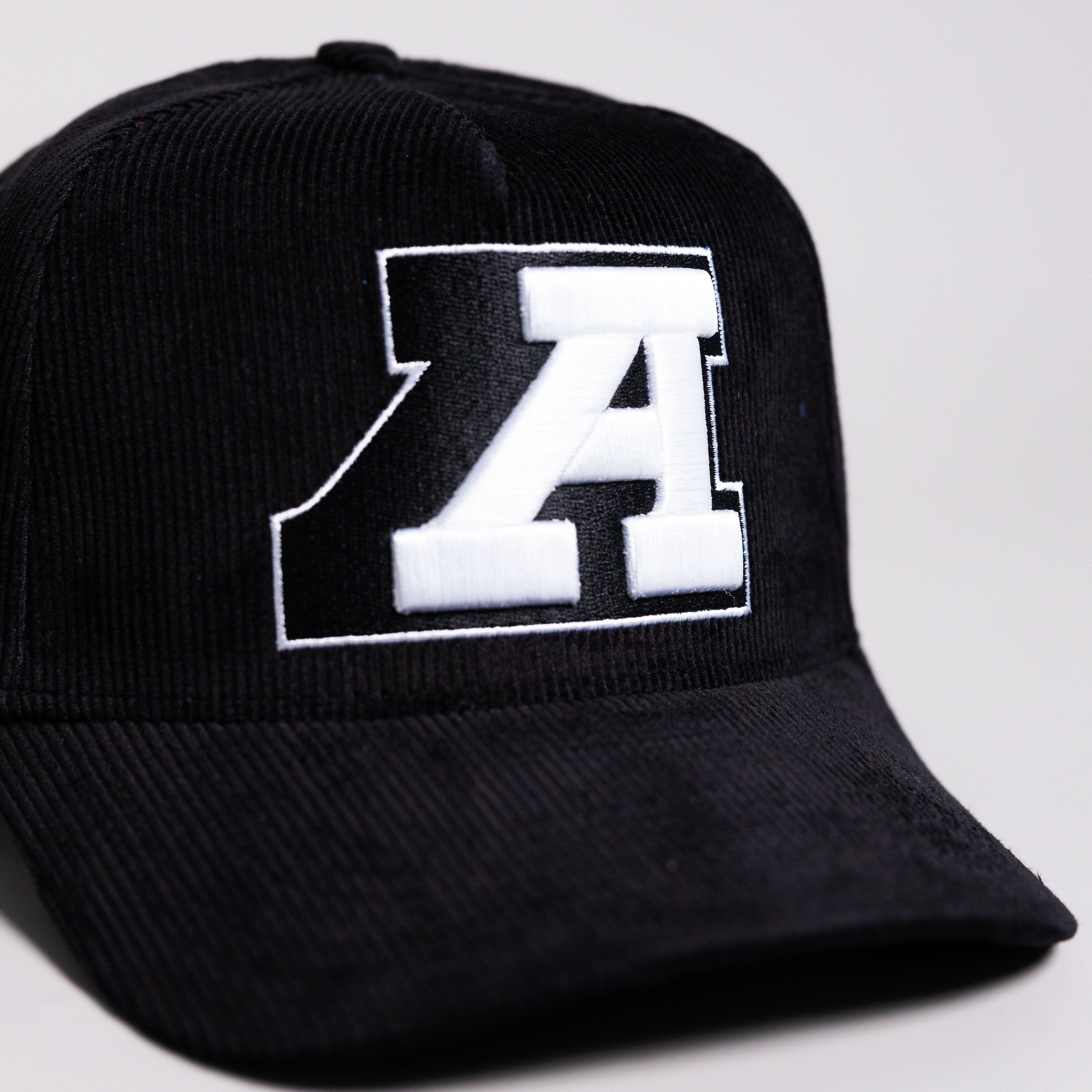 Arizona Wildcats Block A Hat Black Corduroy White Logo Side Patch Snapback - Front Detail