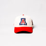 Arizona Wildcats Courtside Hat White Red Suede Brim A Logo Trophy Snapback - Front Panel