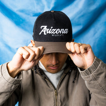 Arizona Wildcats Hat Black & Brown Arizona Script Snapback - On Model Lifestyle