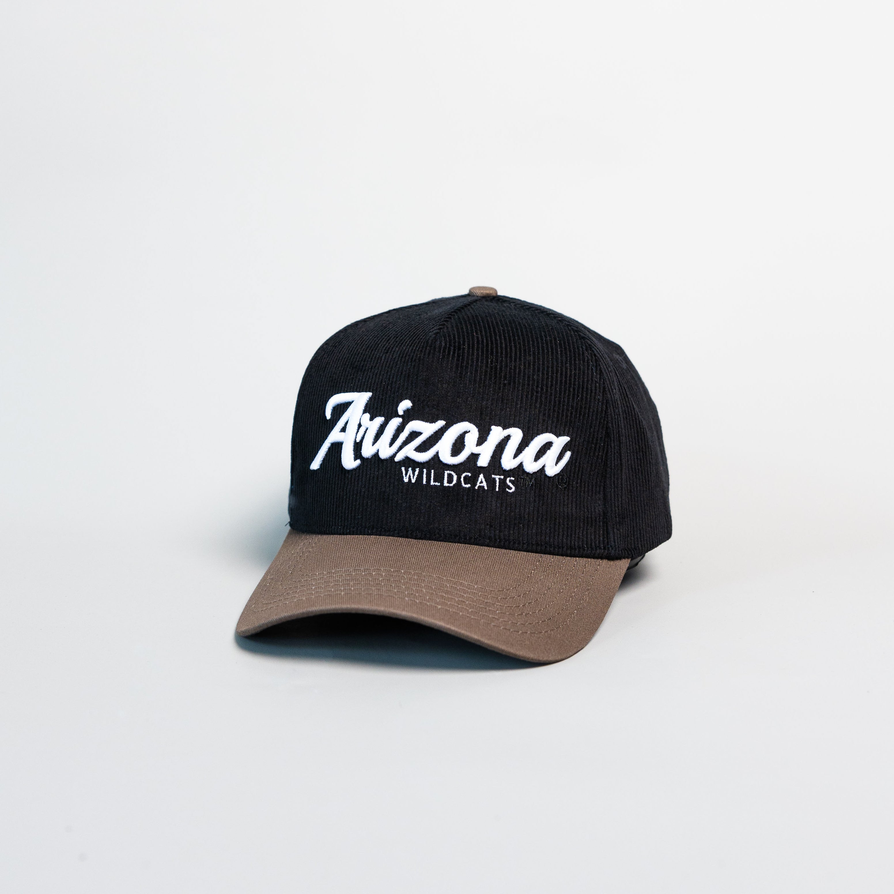 Arizona Wildcats Hat Black Corduroy Brown Suede Brim Snapback College - Angled View