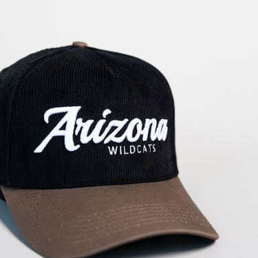 Arizona Wildcats Hat Black Corduroy Brown Suede Brim Snapback College - Front Detail
