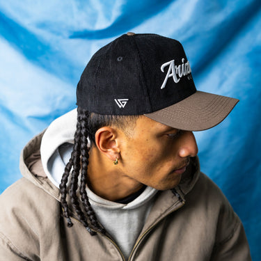 Arizona Wildcats Hat Black Corduroy Brown Suede Brim Snapback College - On Model Side Profile Lifestyle