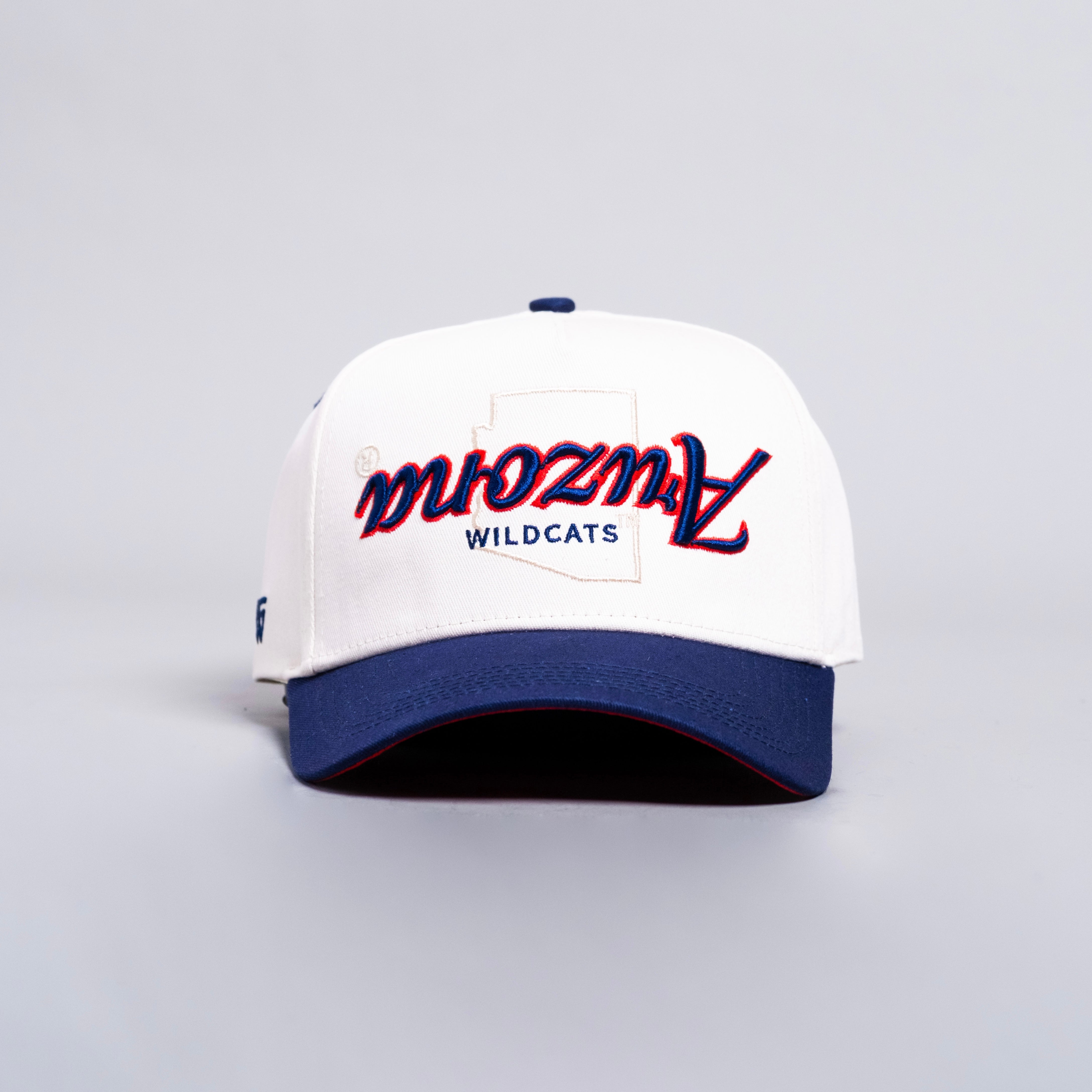 Arizona Wildcats Hat Cream & Navy Reversed Arizona Script Snapback - Front Panel