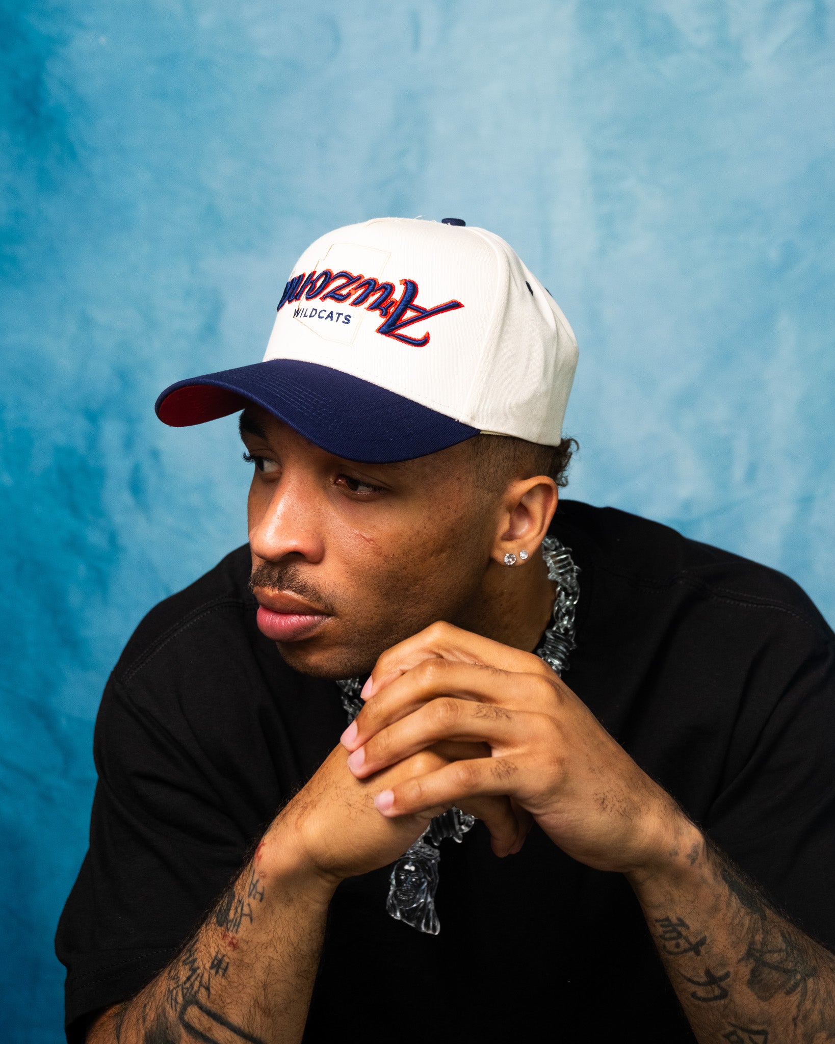 Arizona Wildcats Hat Cream & Navy Reversed Arizona Script Snapback - On Model Lifestyle