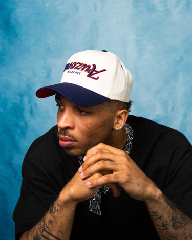 Arizona Wildcats Hat Cream & Navy Reversed Arizona Script Snapback - On Model Lifestyle