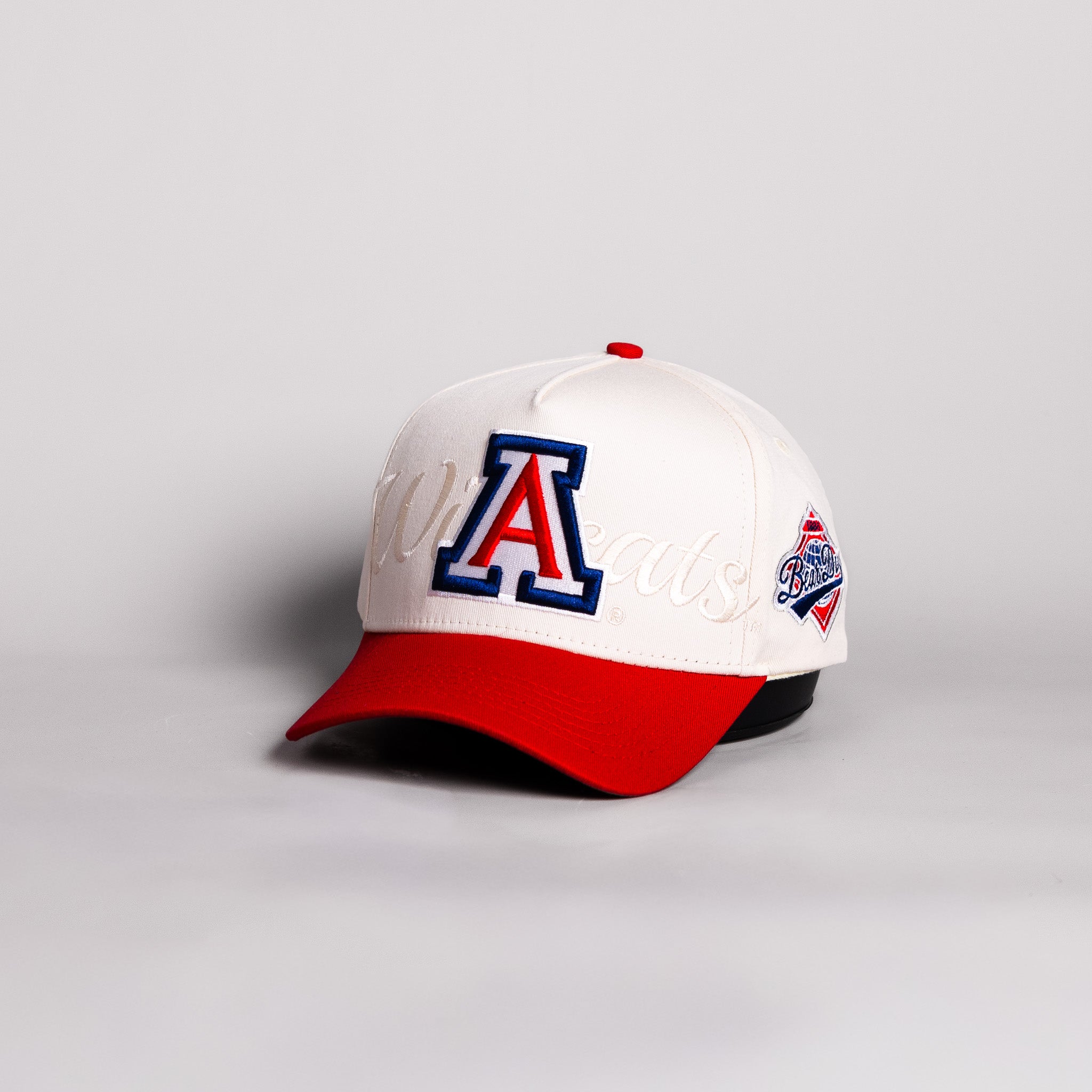 Arizona Wildcats Hat Cream & Red Script Snapback - Angled View