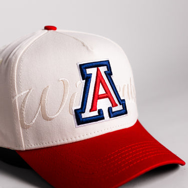 Arizona Wildcats Hat Cream & Red Script Snapback - Front Detail