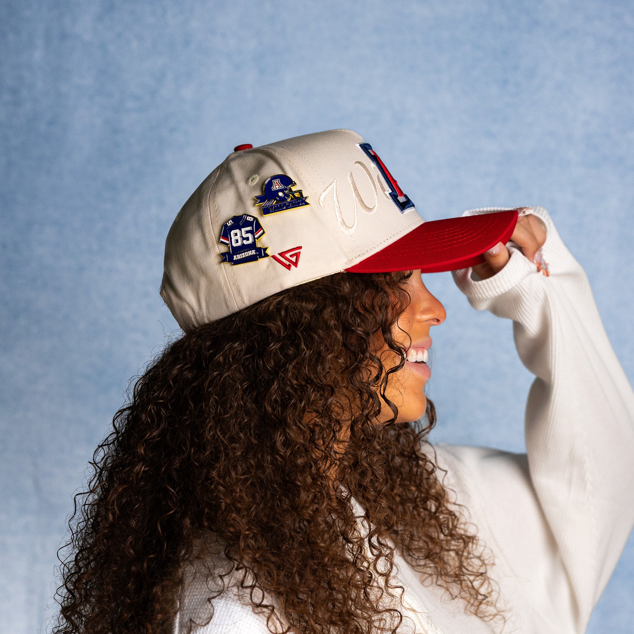 Arizona Wildcats Hat Cream & Red Stacked Script Snapback - On Model Lifestyle E