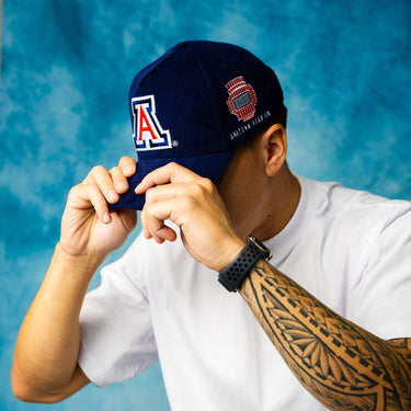 Arizona Wildcats Hat Navy Corduroy A Arizona Stadium Patch Snapback - On Model Lifestyle