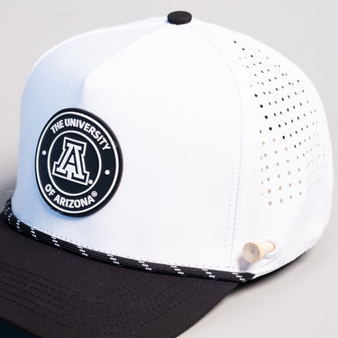 Arizona Wildcats Hat White & Black Tee Box Performance Rope Snapback - Front Detail Angled
