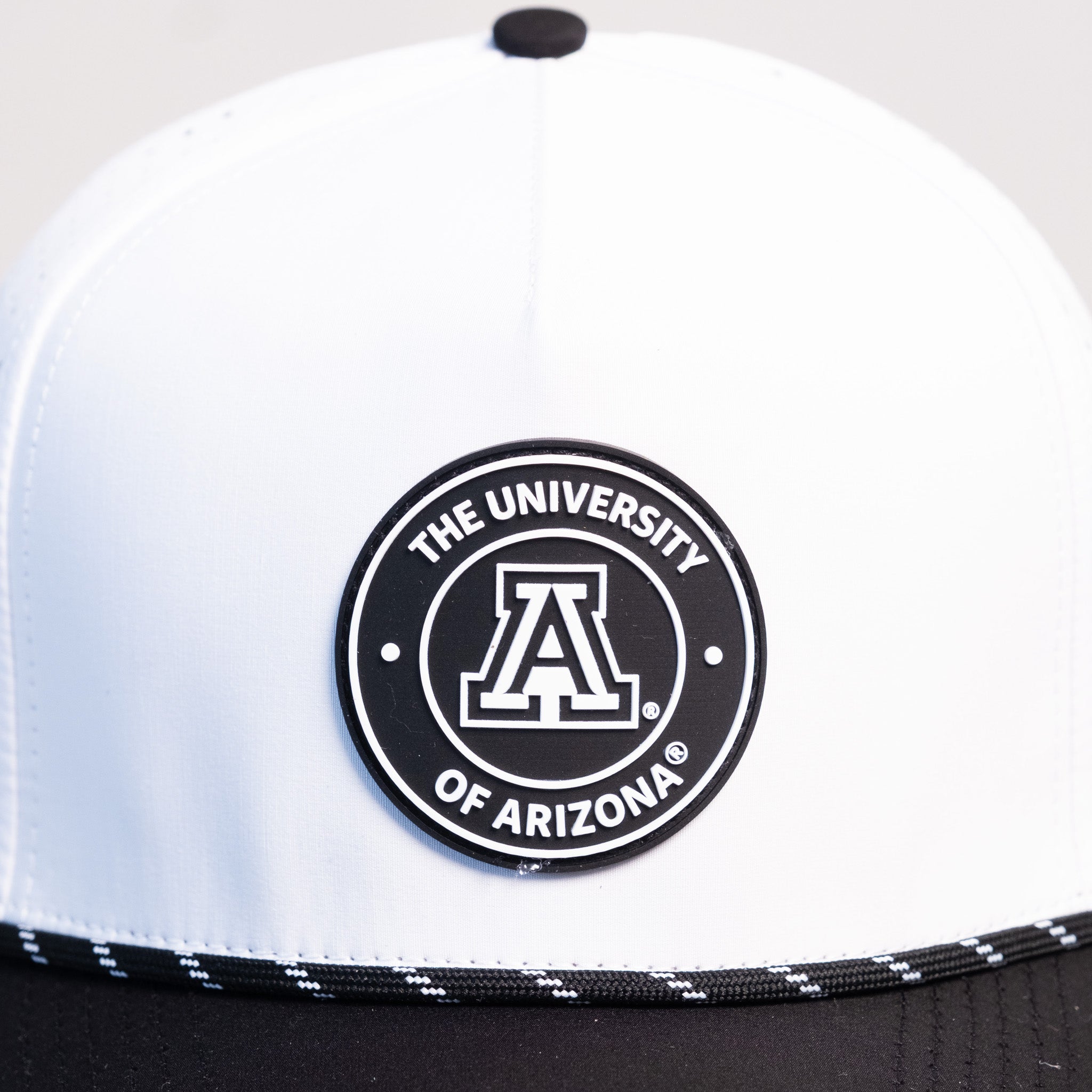 Arizona Wildcats Hat White & Black Tee Box Performance Rope Snapback - Front Detail