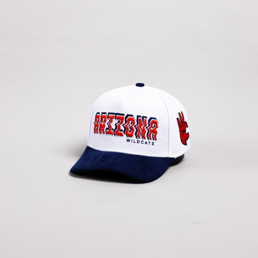 Arizona Wildcats Hat White & Navy Corduroy Stadium Pulse Snapback - Angled View
