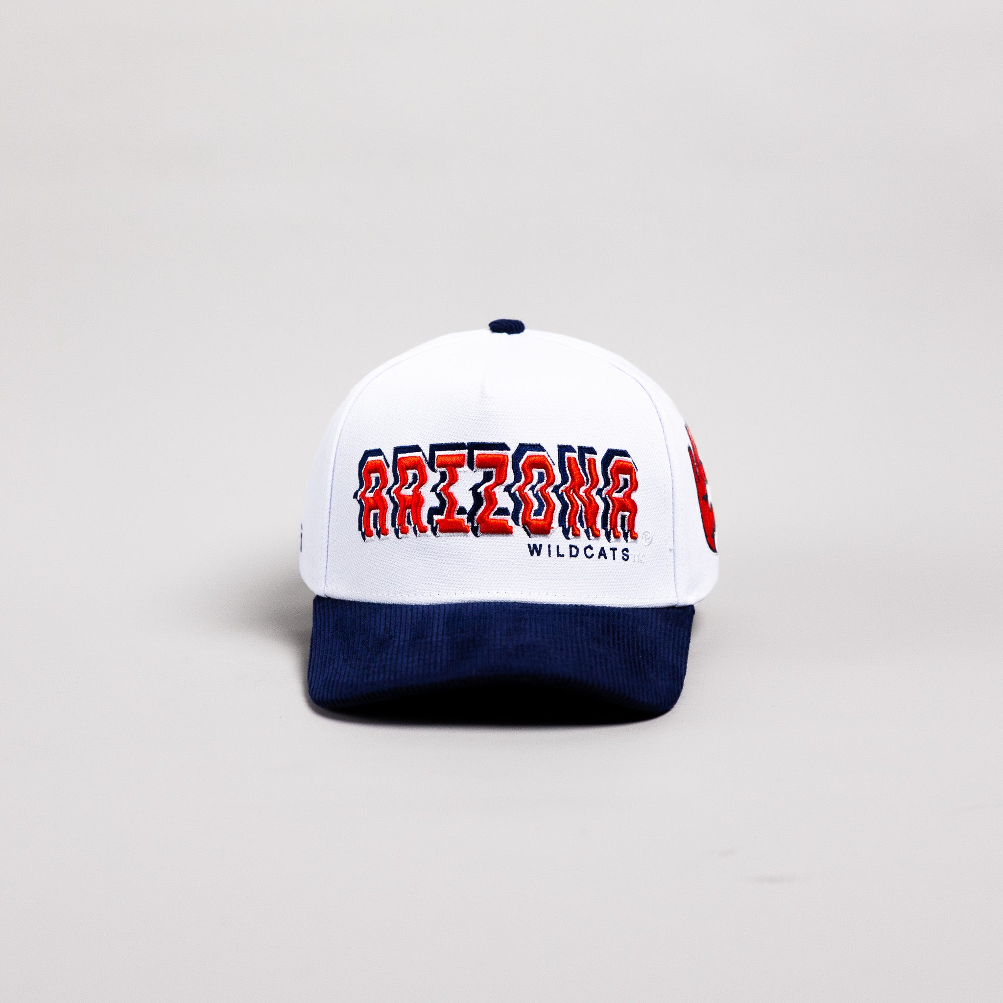 Arizona Wildcats Hat White & Navy Corduroy Stadium Pulse Snapback - Front Panel