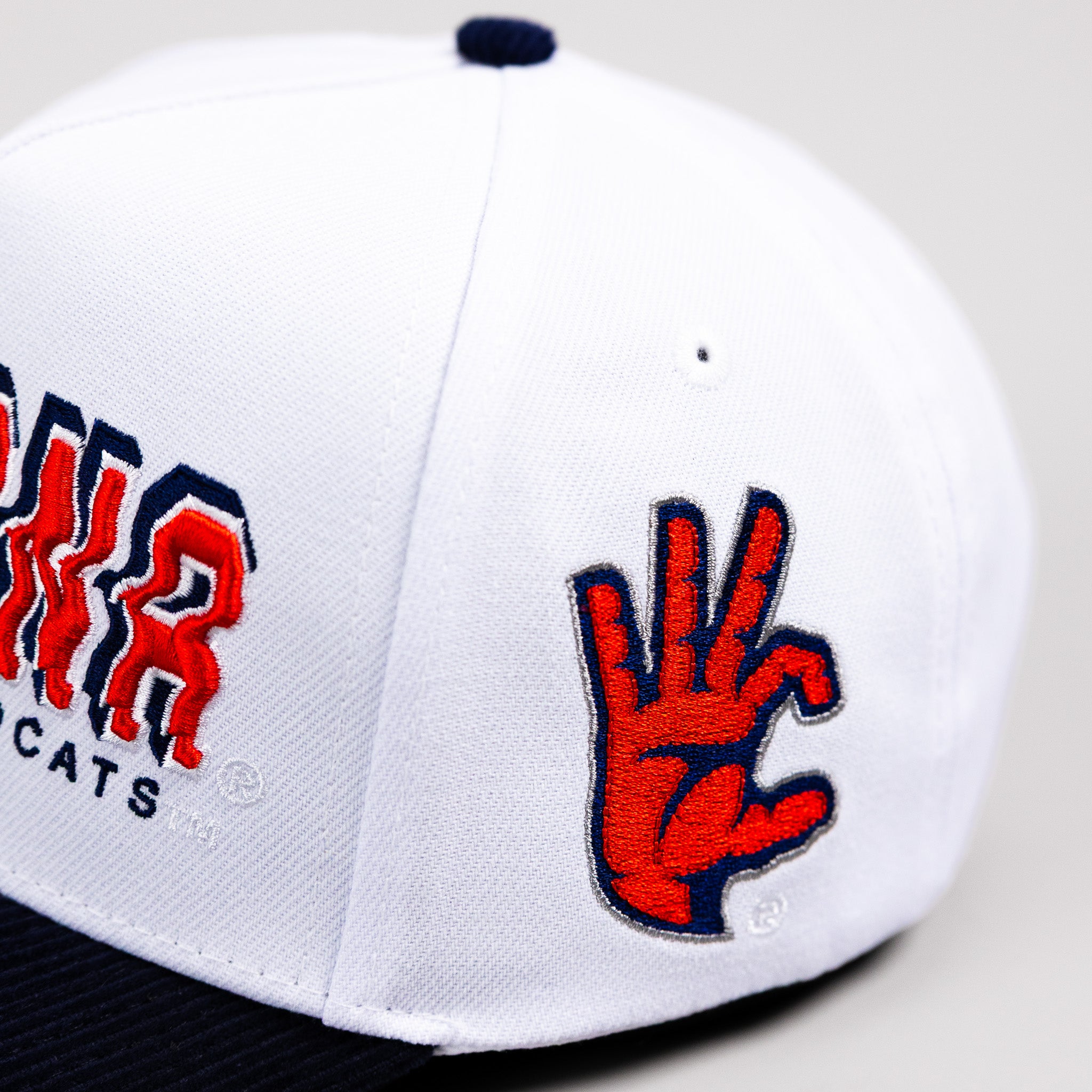 Arizona Wildcats Hat White & Navy Corduroy Stadium Pulse Snapback - Side Patch Embroidery Detail