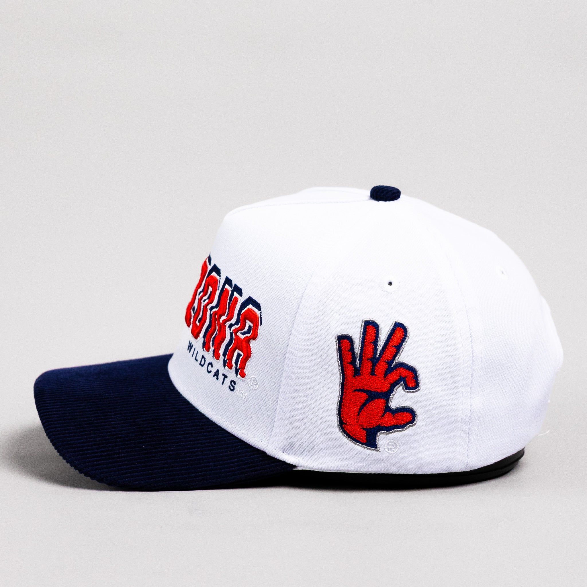 Arizona Wildcats Hat White & Navy Corduroy Stadium Pulse Snapback - Side Patch