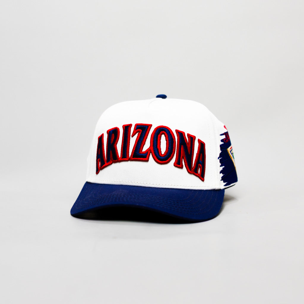 Arizona Wildcats Hat White & Navy McKale Center Snapback - Angled View