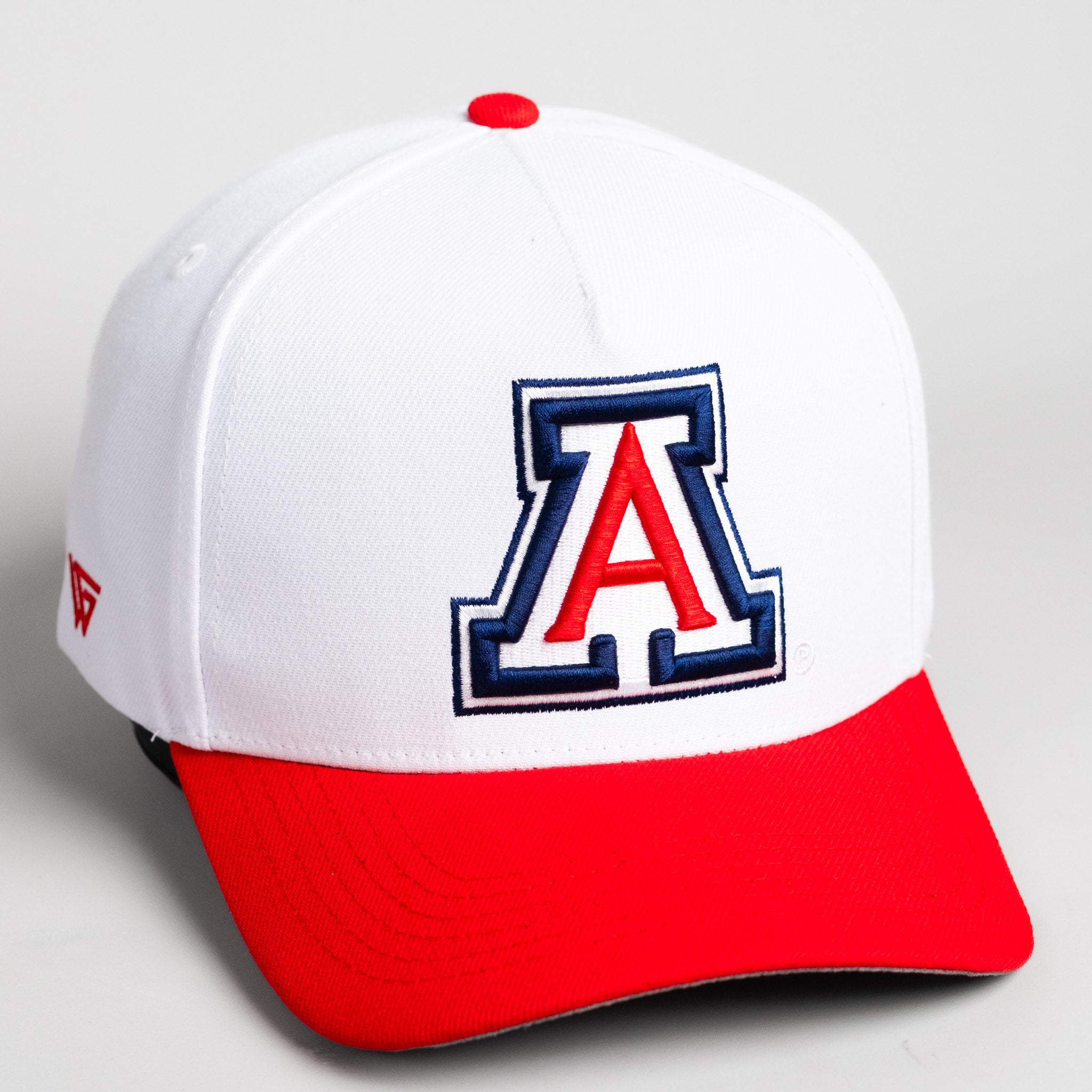 Arizona Wildcats Hat White & Red Suede Stadium Patch - Angled View