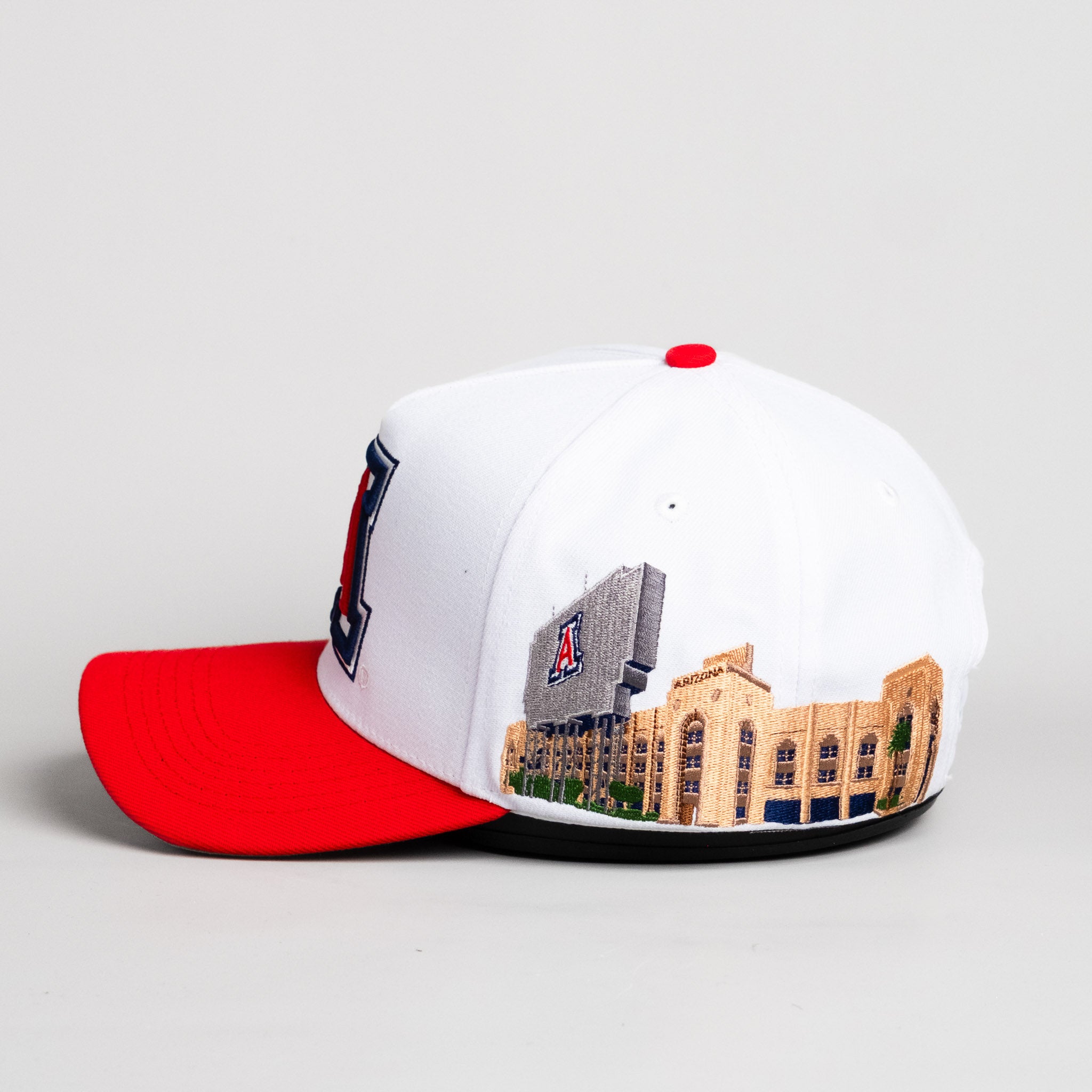 Arizona Wildcats Hat White & Red Suede Stadium Patch - Side Stadium