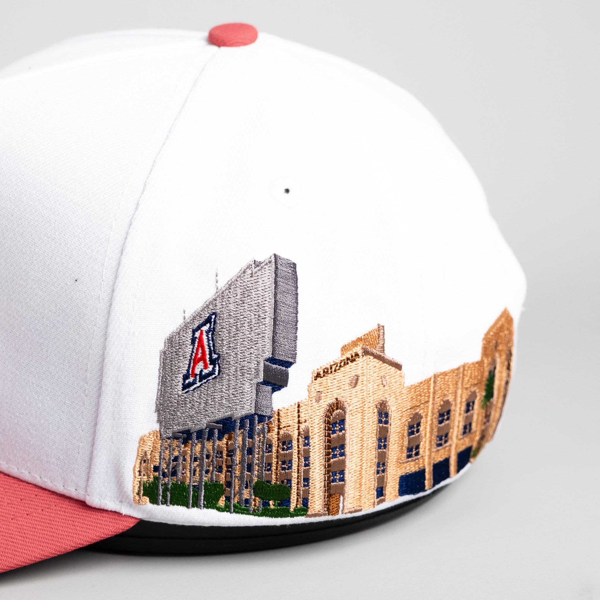 Arizona Wildcats Hat White & Red Suede Stadium Patch - Stadium Detail
