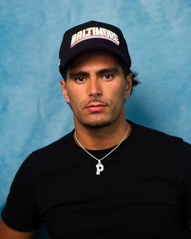 Baltimore City Hat Black Corduroy Purple & Gold Snapback - On Model Lifestyle