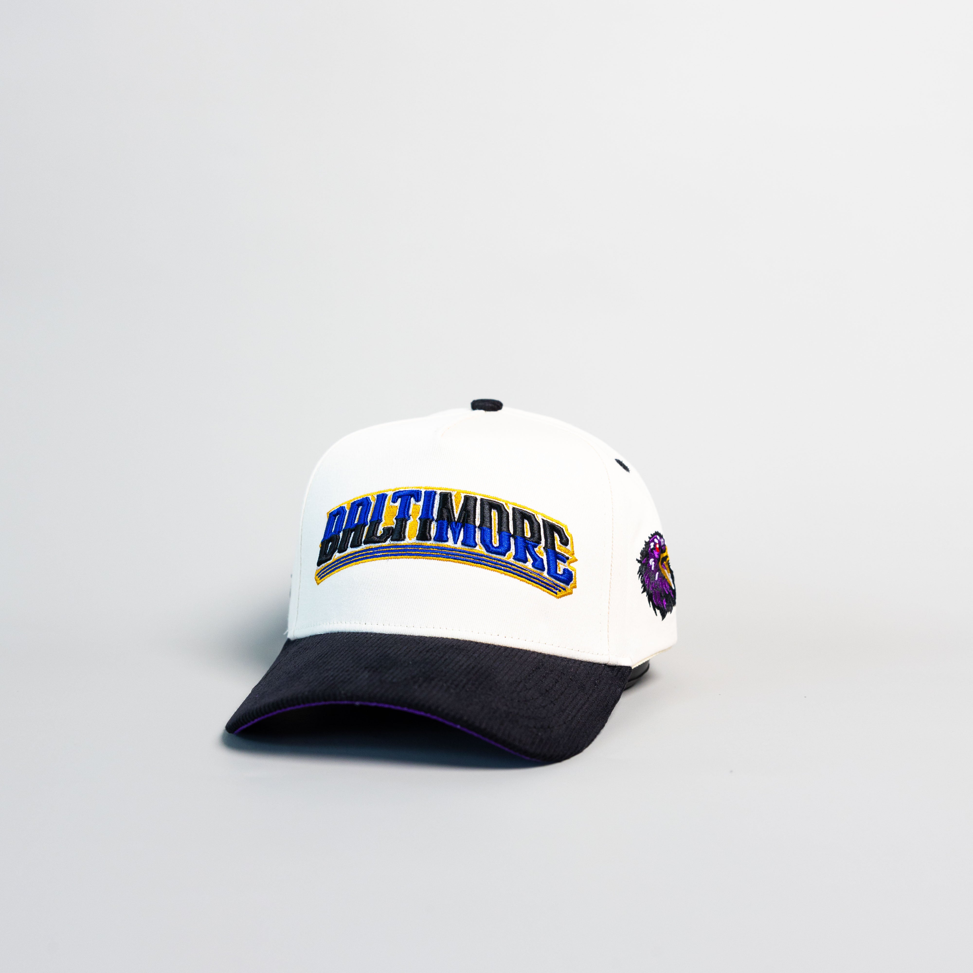 Baltimore Hat Cream and Black Corduroy City Snapback - Angled View
