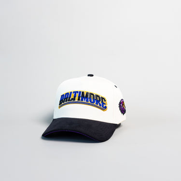 Baltimore Hat Cream and Black Corduroy City Snapback - Angled View