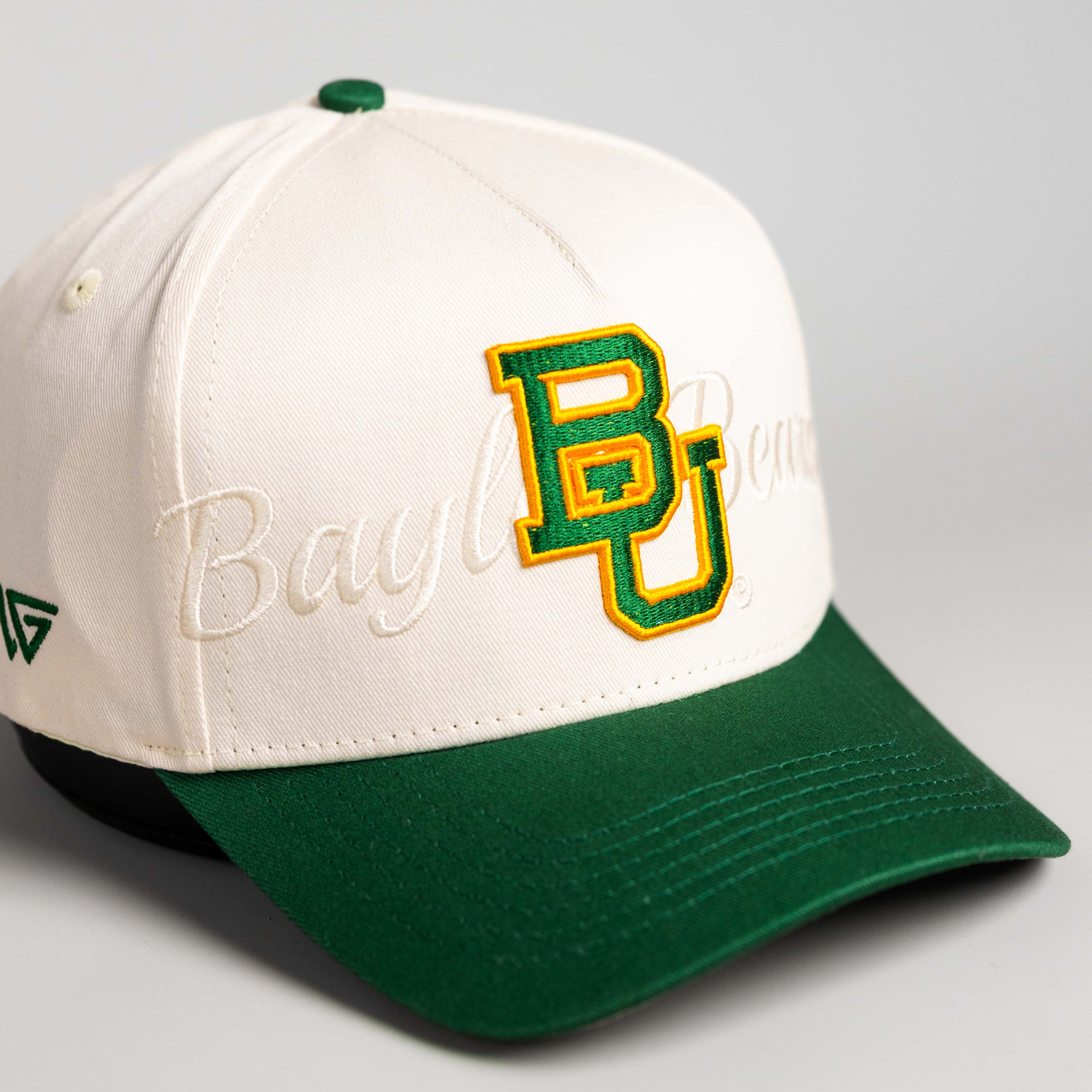 Baylor Bears Hat Cream & Green Script Snapback - Angled View