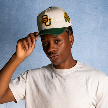 Baylor Bears Hat Cream & Green Script Snapback - On Model Lifestyle B