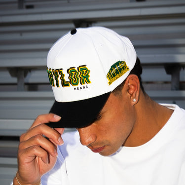 Baylor Bears Hat White & Black Corduroy Stadium Pulse Snapback - On Model Lifestyle