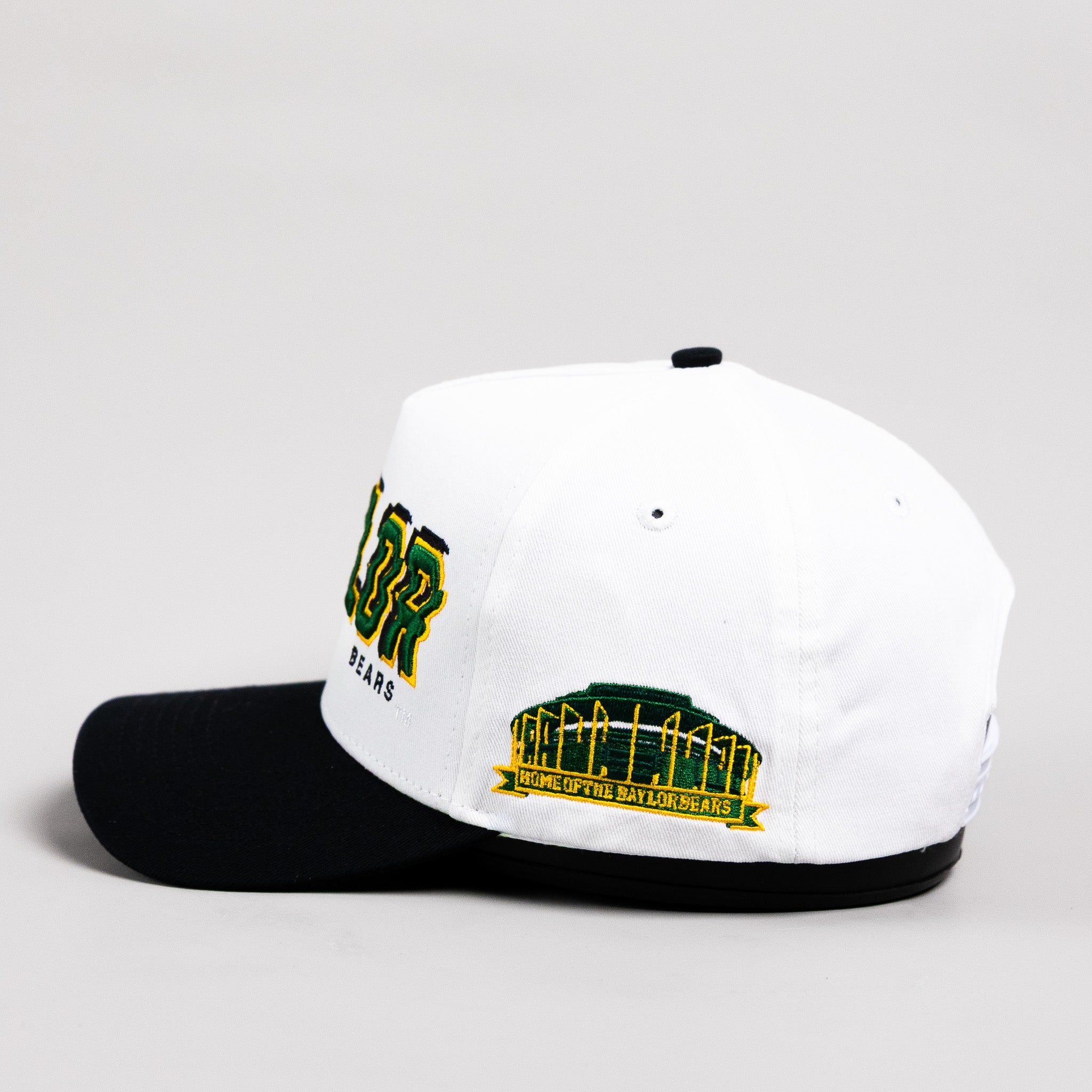 Baylor Bears Hat White & Black Corduroy Stadium Pulse Snapback - Side Stadium Embroidery