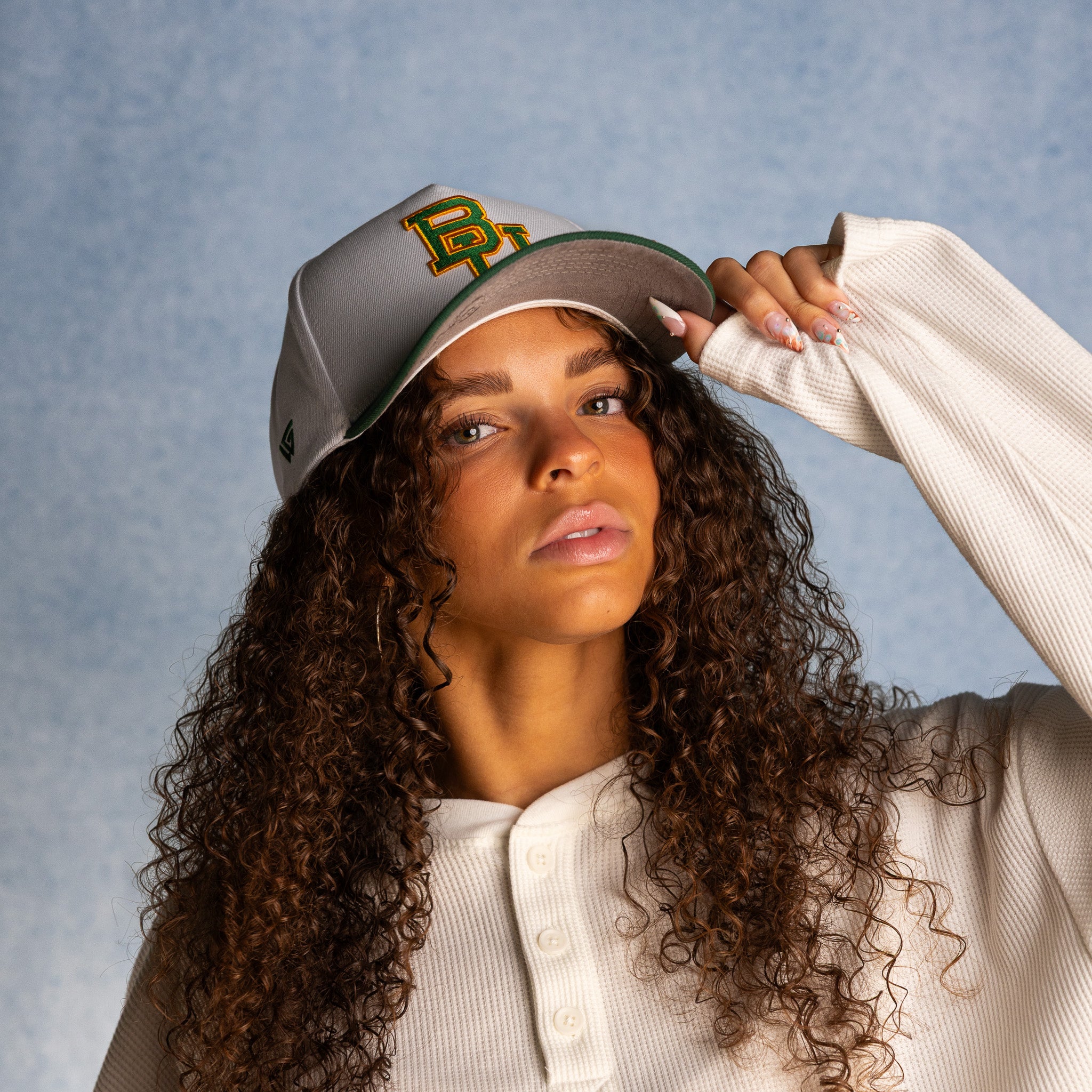 Baylor Bears Hat White & Green McLane Stadium Snapback - On Model Lifestyle E