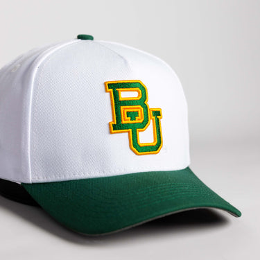 Baylor Bears Hat White & Green Suede Stadium Patch - Angled View