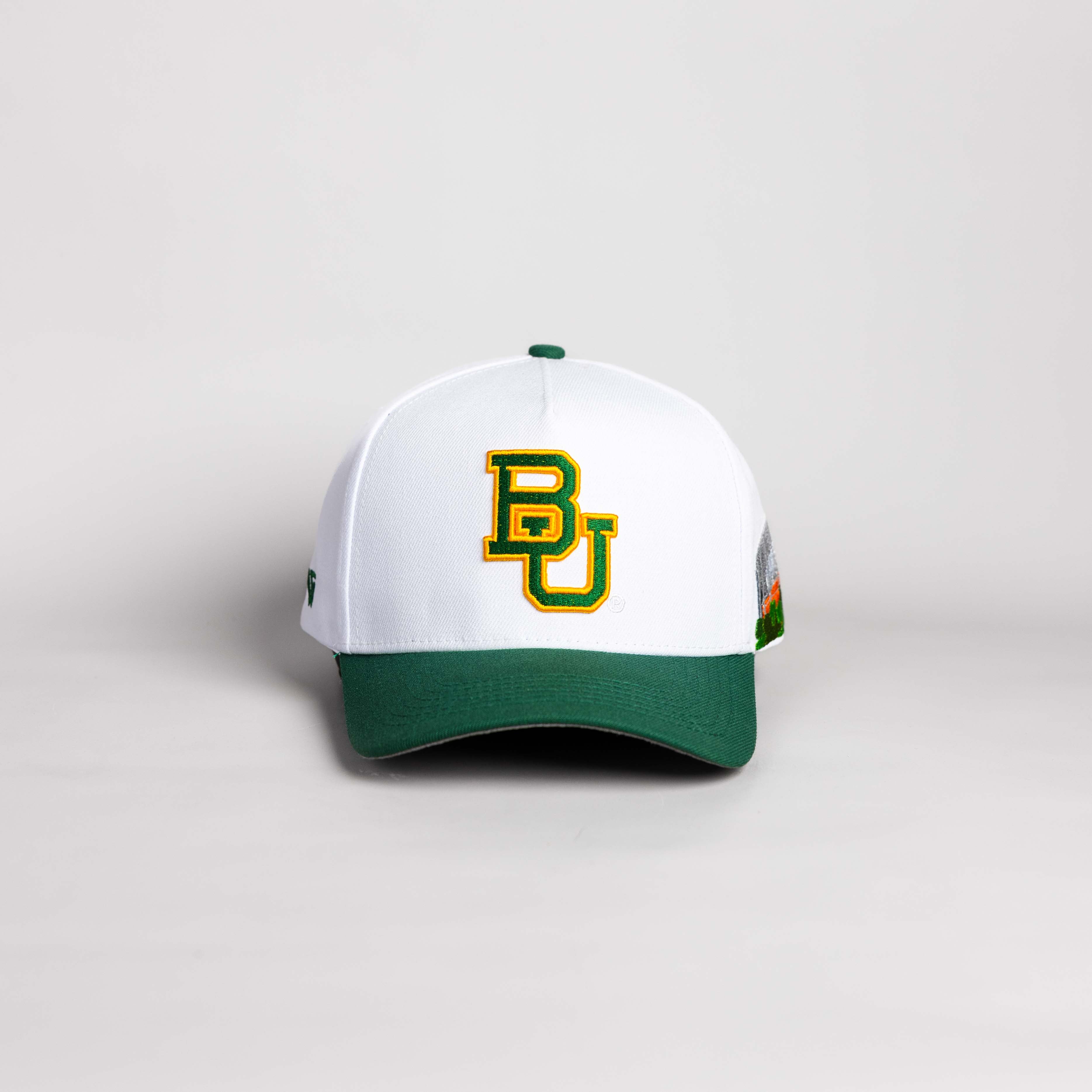 Baylor Bears Hat White & Green Suede Stadium Patch - Front Panel